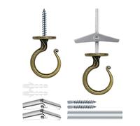 Evsteluo 2 Inch Heavy Duty Ceiling Hook - Easy Installation Zinc Alloy Hooks for Hanging Plants & Light Fixtures, Works on Wood, Concrete & Drywall (2 Sets, Antique Brass)