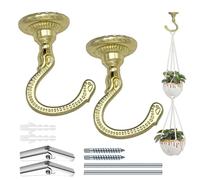 Evsteluo 2 Sets Large Swag Ceiling Heavy-Duty Hooks with Complete Hardware Kit - Ideal for Hanging Plants, Ceiling & Drywall Installation (Gold)