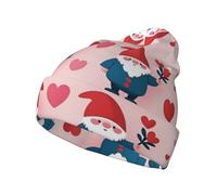 EVSvcxz Valentine Day Gnomes Print Beanie Knit Hat for Women and Men, Warm Winter Skull Cap, Slouchy Cable Cuffed Ski Hat Black