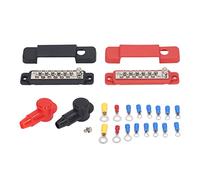 EVTSCAN 12 Terminal Busbar M8 Stud Power Distribution Block High Conductivity DC48V 150A Red Black ABS Zinc Alloy 2 Sets Automobile RV Marine Yacht