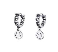 EVURU Fashion Silver Color Women's Earrings, Metal Retro Smiley Face Pattern Drop Dangle Earrings for Women, Party Jewelry, 1 Pair