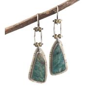 EVURU Irregular Triangle Pattern Hook Earrings Vintage Two Tone Metal Carving Personalized Handmade Dangle Earrings for Women 1Pair