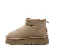 EVURU Women's Classic Ultra Mini Ankle Boot, Platform Mini Boot Short Ankle Boot, Faux Fur Lined Sneakers, Anti-Slip Suede Warm Snow Boot (38,Khaki)