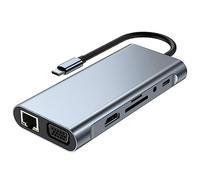 Evvmnaks 11 in 1 Type C Dock USB Hub 3.0 Splitter Multiport Adapter 4K -Compatible RJ45 SD/TF VGA PD Audio Jack Ethernet Port USB to Type C Adapter, USB Splitter