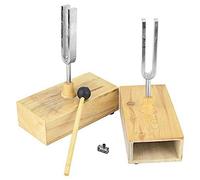 Evvmnaks 2 Pcs Tuning Fork with Wood Resonator Box, 440HZ Virbration Experimental Instrument with 1 Pcs Tuning Fork Knocker