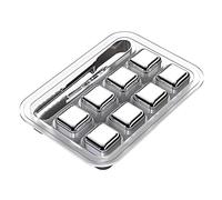 Evvmnaks 8 Pcs Stainless Steel Ice Cubes Set Reusable Chilling Stone Frozen Ice Particles for Whiskey Wine Wine Cooling Square Party Bar Tool
