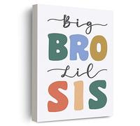 EVXID Nursery Big Bro Lil Sis Canvas Poster Painting Kids Room Wall Art, Sisters Brothers Print Picture Artwork Framed Ready to Hang for Kids Play Room Wall Decor 12 x 15 inch