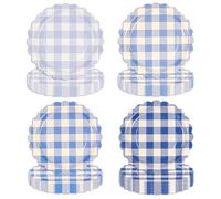 EVYIENEN 48 Pcs Blue Scalloped Paper Plates - 7Inch Gingham Checkered Party Plate Disposable Plaid Decorative Dinner Dessert Plate for Baby Shower Wedding Birthday,4 Colors