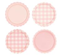 EVYIENEN 48Pcs Gingham Paper Plates 7 Inch Disposable Scalloped Disposable Dessert Plates for Picnic Wedding Birthday Baby Shower Party Supplies-4 Colors (Pink)