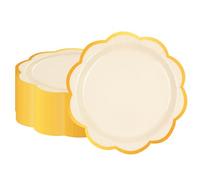 EVYIENEN 50 Pcs Ivory White Scalloped Paper Plates,7 Inches Gold Foil Disposable Paper Party Plates for Cake Dessert Birthday Wedding Baby Shower Party Decorations