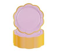 EVYIENEN 50 Pcs Light Purple Scalloped Paper Plates,9 Inches Gold Foil Disposable Paper Party Plates for Cake Dessert Birthday Wedding Baby Shower Party Decorations