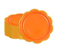 EVYIENEN 50 Pcs Orange Scalloped Paper Plates,7 Inches Gold Foil Disposable Paper Party Plates for Cake Dessert Birthday Wedding Baby Shower Party Decorations