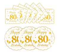 EVYIENEN 50PCS 80th Birthday Paper Plates and Napkins,7 Inch Scalloped Wihte and Gold Birthday Dessert Cake Plates Party and Cocktail Napkin for Men and Women Table Anniversary Decoration