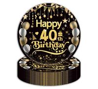 EVYIENEN 50Pcs Black and Gold 40th Birthday Paper Plates,9inch Happy Birthday Disposable Paper Plates Party Decorations for Man Women 40th Party Supplies