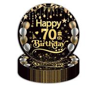 EVYIENEN 50Pcs Black and Gold 70th Birthday Paper Plates,9inch Happy Birthday Disposable Paper Plates Party Decorations for Man Women 70th Party Supplies