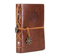 EvZ Leather Writing Journal Notebook, 7 Inches Vintage Nautical Spiral Blank String Diary Notepad Sketchbook Travel to Write in, Unlined Paper, Retro Pendants, Classic Embossed, Retro Brown