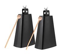 Evzvwruak 2 x 8 Inch, Manual Percussion Cowbell with Wooden Sticks for Drum Set, Sports, Home, Farm, Black