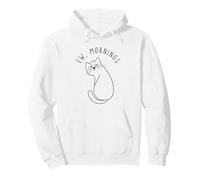 Ew Morning White Cat Sitting with Sad Face Not a Morning Cat Pullover Hoodie