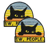 EW People, 2 Pcs Funny EW People Funny Meme Cat Sayings Hook and Loop Embroidered Fastener Emblem Appliqué for Backpack Vest Uniform Coats Jackets Jeans Clothes Bags Helmet