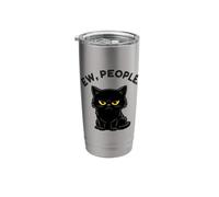 Ew People Funny Black Cat Grumpy Kitty Meme Humor Graphic Stainless Steel Insulated Tumbler