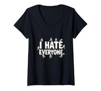 Ew People I Hate Everyone Sarcastic Introvert Humor V-Neck T-Shirt, Women, Black, XL