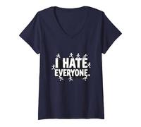 Ew People I Hate Everyone Sarcastic Introvert Humor V-Neck T-Shirt, Women, Navy, XXL