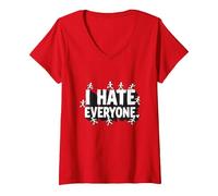 Ew People I Hate Everyone Sarcastic Introvert Humor V-Neck T-Shirt, Women, Red, XL