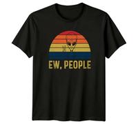Ew People T-Shirt Retro Vintage Sunset Alien UFO Sci Fi Introvert Anti Social Birthday Gift for Him and Her XL Black