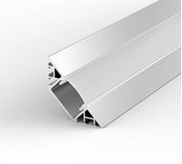 EW3 1m / 1000mm Aluminium Flush 45° Surfaced Corner Extrusion - LED Tape, Set with Milky Diffuser and end caps