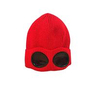 Ewanda store Unisex Fleece Ski Caps Beanie Winter Hat with Goggles Knit Warm Wool Hats Snow Ski Skull Outdoor Cap(Red)
