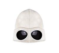 Ewanda store Unisex Fleece Ski Caps Beanie Winter Hat with Goggles Knit Warm Wool Hats Snow Ski Skull Outdoor Cap(White)