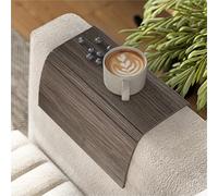 EWART WOODS Sofa arm tray table couch bedside wood coaster coffee cup foldable protector mat tv chair armrest caddy end tables trays (Grey)