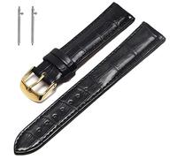 ewatchaccessories 18mm Genuine Leather Quick Release Replacement Watch Band Strap Black Plain With Golden Buckle
