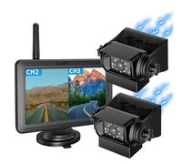 EWAY 2 Magnetic Wireless Backup Cameras HD1080P w/ 5" Split Screen Monitor Portable No Wiring Trailer Hitch IR Night Vision Rear View Camera for Truck Pickup RV Camper 5th Wheel Boat Horse Trailer