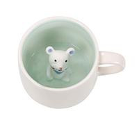 Ewaymado Mouse Ceramic Mug,Hidden 3D Animal Inside Cup (White Mouse)