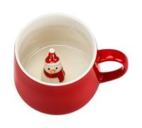 Ewaymado Snowman Ceramic Mug,Hidden 3D Figurine Inside Cup (Red Snowman)