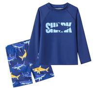 Ewbob Boys 2 Pieces Rash Guard Sun Protection Long Sleeve Kid Swimsuits Sets Quick Dry Bathing Suit with Swim Shirt and Swim Trunks for Boys 3-12 Years,C10-001,Navy Shark Letter,5-6Y