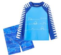 Ewbob Boys 2 Pieces Rash Guard Sun Protection Long Sleeve Kid Swimsuits Sets Quick Dry Bathing Suit with Swim Shirt and Swim Trunks for Boys 3-12 Years,C10-002,Blue Shark,5-6Y
