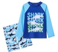 Ewbob Boys 2 Pieces Rash Guard Sun Protection Long Sleeve Kid Swimsuits Sets Quick Dry Bathing Suit with Swim Shirt and Swim Trunks for Boys 3-12 Years,C10-003,Green Shark,5-6Y