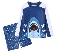 Ewbob Boys 2 Pieces Rash Guard Sun Protection Long Sleeve Kid Swimsuits Sets Quick Dry Bathing Suit with Swim Shirt and Swim Trunks for Boys 3-12 Years,C10-004,Navy Shark Head,5-6Y