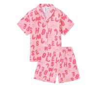 Ewbob Girls Pyjamas Set Short Sleeve Button Down kids pjs Soft And Breathable Adorable Loungewear Ages 5-14（C34-Alphabet Bear-9-10Y）