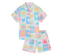 Ewbob Girls Pyjamas Set Short Sleeve Button Down kids pjs Soft And Breathable Adorable Loungewear Ages 5-14（C34-Colourful Heart-9-10Y）