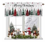EwdeWwo Christmas Valance, Snowflake Buffalo Plaid Xmas Tree Valances for Windows Rod Pocket Curtain Valances Merry Christmas Window Treatment Small Curtain for Xmas Winter 54" W x 18" L, 1 Panel