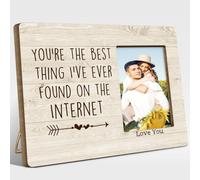 EWDMOUK Couples Christmas Gifts for Him and Her, Birthday Valentine Gifts for Couples, You're the Best Thing I've Ever Found on the Internet Wood Picture Frame