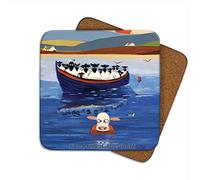 Ewe Missed The Boat Drinks Coaster from The Whimsical World of Thomas Joseph - Funny Sheep Coaster - Non-Slip, Cork Home Table Coaster