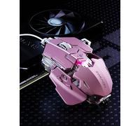 EWEADN G5 Wired Gaming Mouse with Adjustable Tail, 12800 DPI Programmable Computer Mouse with RGB Backlit, 9 Macro Buttons, Rapid Fire Key & Aluminum Base Ergonomic PC Mice for Laptop, PC-Pink
