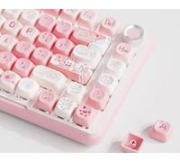EWEADN MOA Cute cat Keycap, 121 Double Shot PBT Custom Keycaps for Mechanical Keyboard, Universal Compatiability Pink keycaps for 100%, 75%, 65%, 60% TKL Keyboard