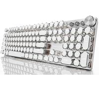 EWEADN Typewriter Style Mechanical Gaming Keyboard, Wired Mechanical Keyboards,104 Keys Backlit LED Keyboards, Media Control Knob, Wired Computer Keyboard Pink Switch for Windows/Mac/PC-White