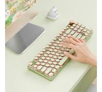 EWEADN V20 Green Typewriter Keyboard,87 Keys Backlit Typewriter Style Mechanical Keyboards, Media Control Knob, Wired/BT5.0/2.4G Typewriter Style Computer Keyboards Pink Switch for Windows/Mac/PC