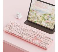 EWEADN V20 Typewriter Keyboard Wireless,104 Keys Typewriter Style Mechanical with White Backlit, Media Knob, White Switch 2.4G/Bluetooth/USB-C Retro Full Size Keyboard for Windows/Mac/PC-Dark Pink